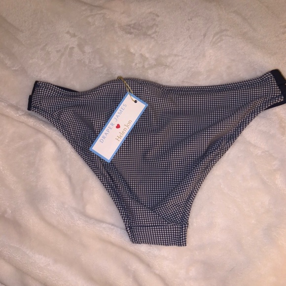 Navy Gingham Double Tab Hipster Bikini Bottom s - Picture 2 of 2